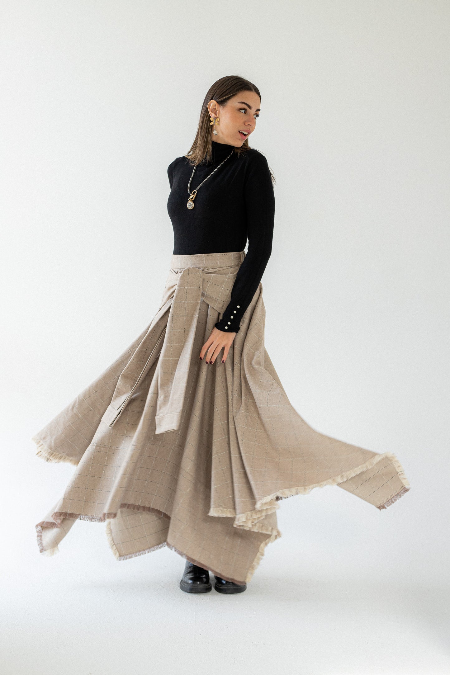 The Beige Fringe Wrap Skirt