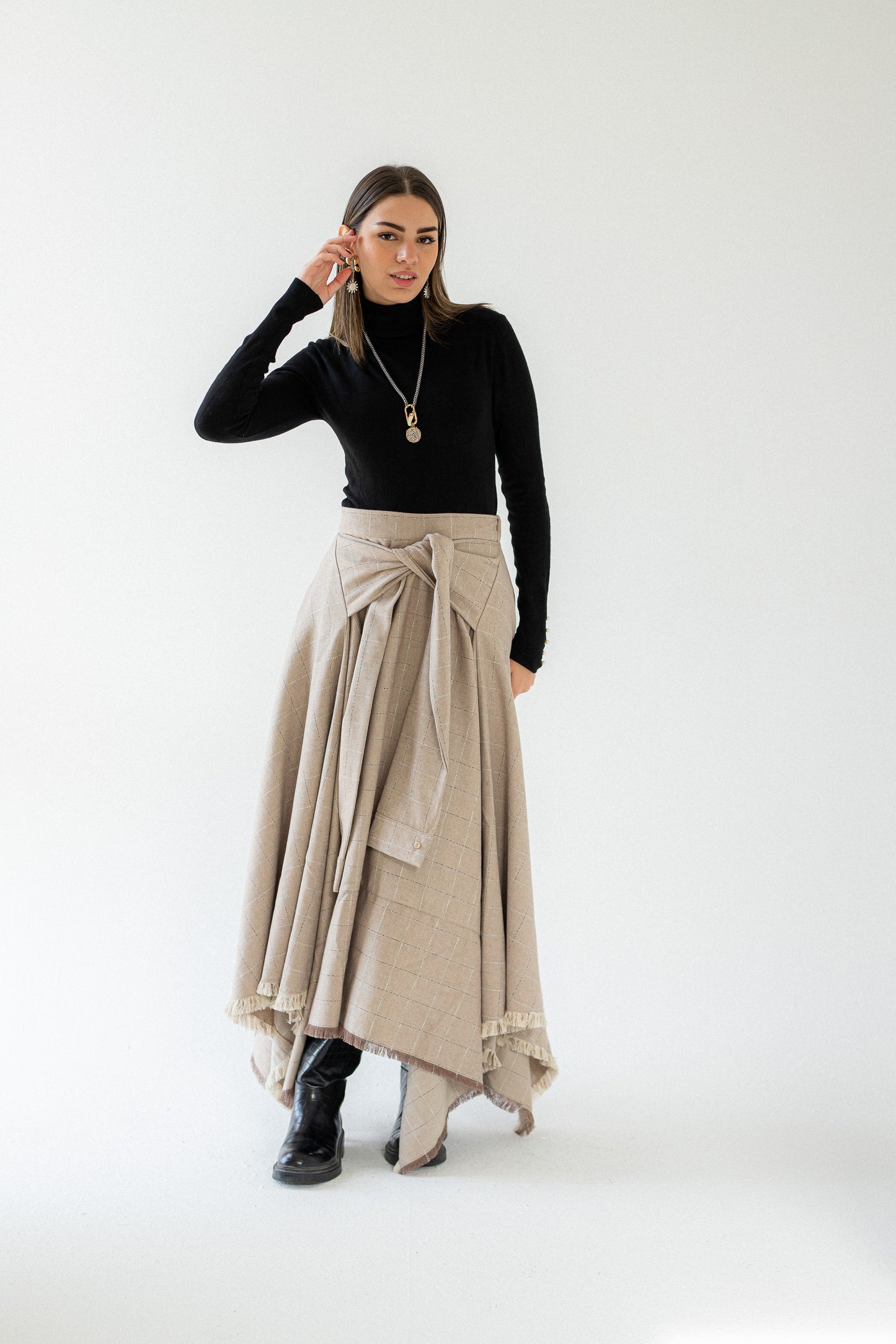 The Beige Fringe Wrap Skirt