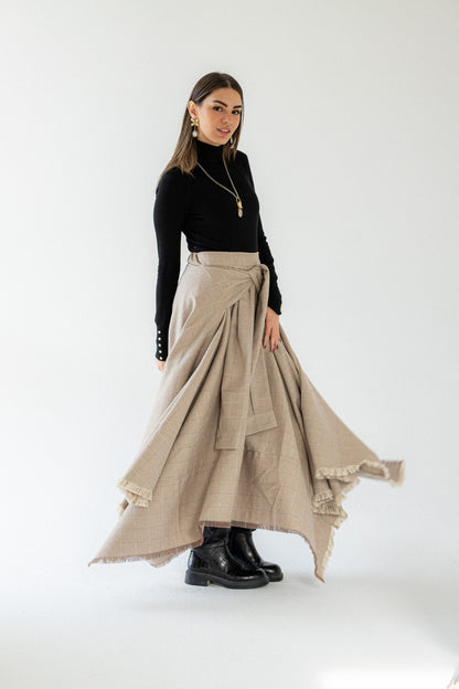The Beige Fringe Wrap Skirt