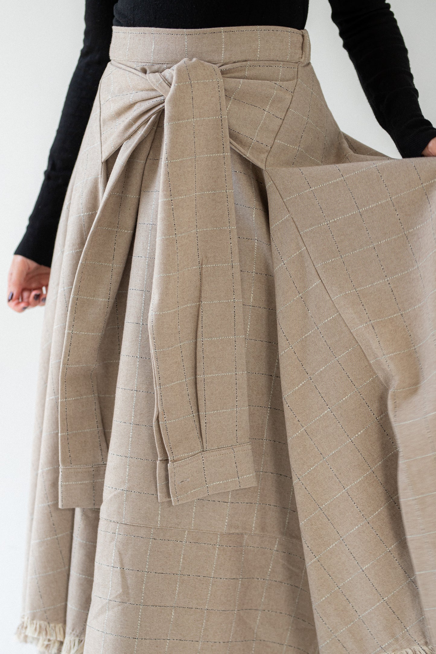 The Beige Fringe Wrap Skirt