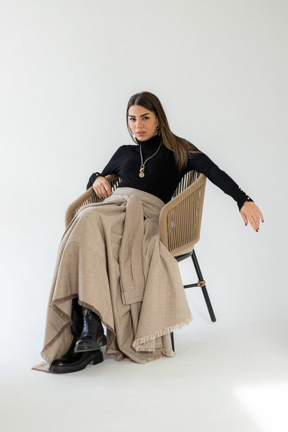 The Beige Fringe Wrap Skirt